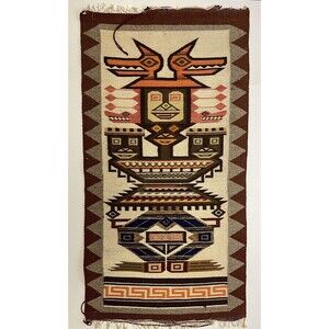 Native American Western Wall Hanging Rug 46” X 24” Needs TLC